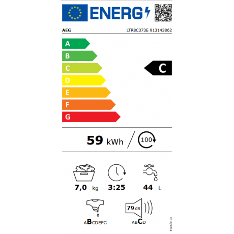 AEG LTR8C373E 8000 PowerCare 7 kg Πλυντήριο Ρούχων Άνω Φόρτωσης 40cm